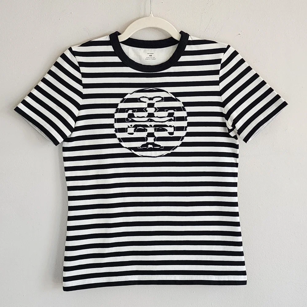 Tory Burch Timeless Striped T Shirt XS Old Money Designer Minimalist Classic